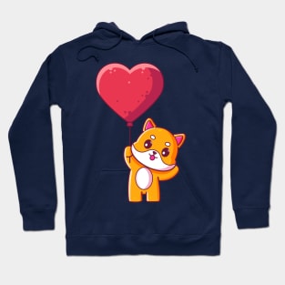 Cute dog shiba inu holding love balloon Hoodie